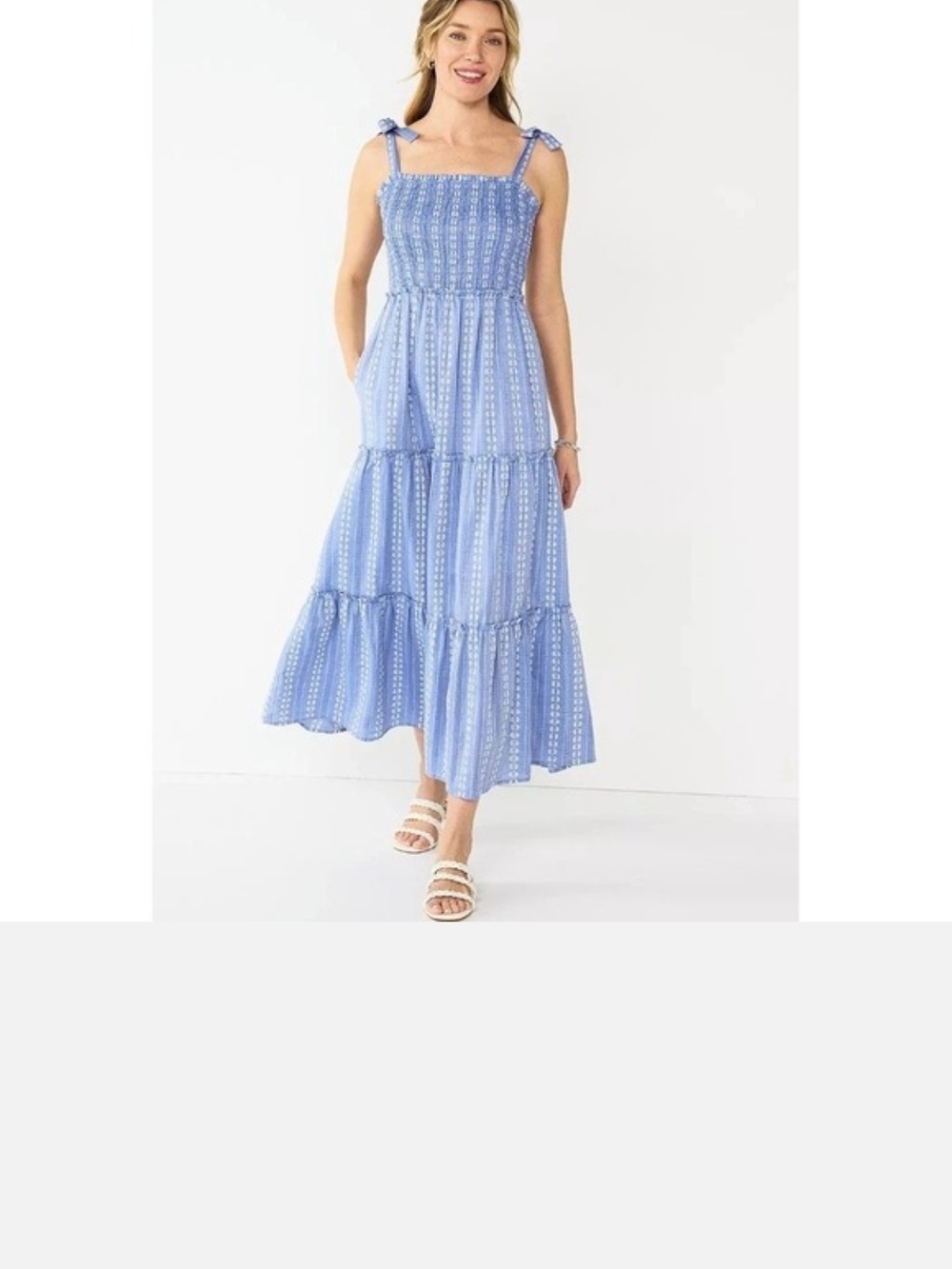 Blue Tie-Shoulder Smocked Maxi Dress